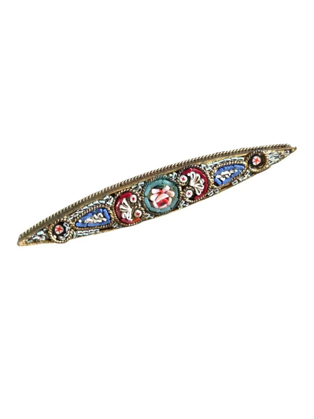 Antique Italian Elongated Oval Micro Mosaic Pin/Brooch 2.25